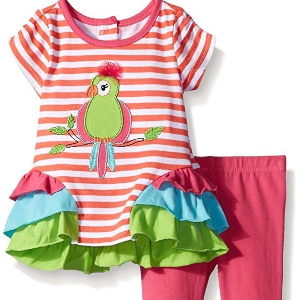 Nannette Baby Girl Bird Ruffle Top Legging Set Outfit NWT 3-6 mo